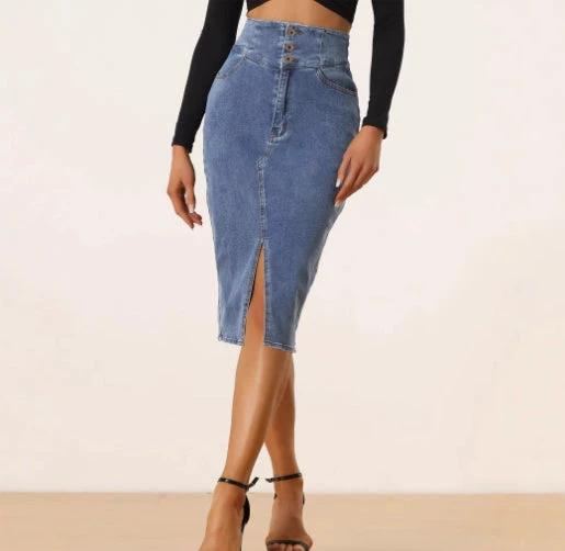Womens High-Waisted Irregular New Denim Skirt by GJG Denim