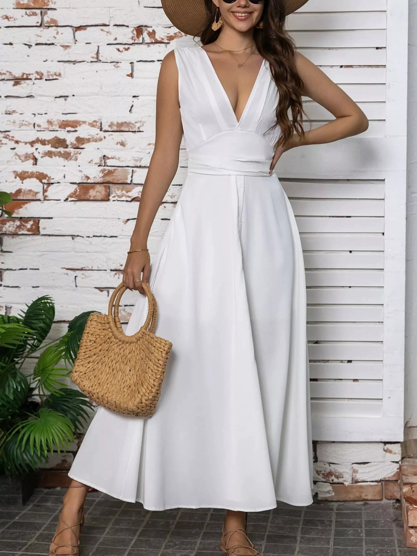 Full Size Slit V-Neck Sleeveless Dress Plus Size by Lady Ros