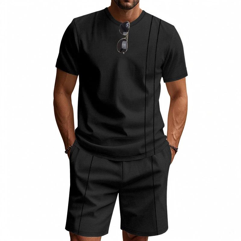 Men's Crew-Neck Short-Sleeve T-Shirt And Shorts Set by GJG Denim