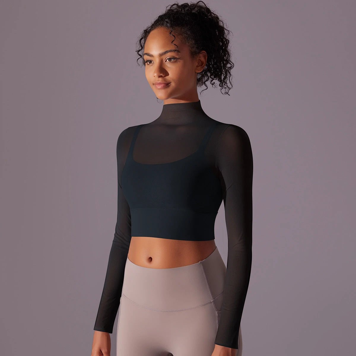 Mesh Yoga Clothes Long Sleeve Quick-drying Workout Clothes Top For Women by GJG Denim
