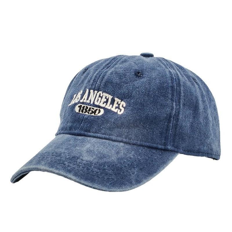 Men's Retro Washed Distressed "Los Angeles" Embroidered Peaked Cap by GJG Denim