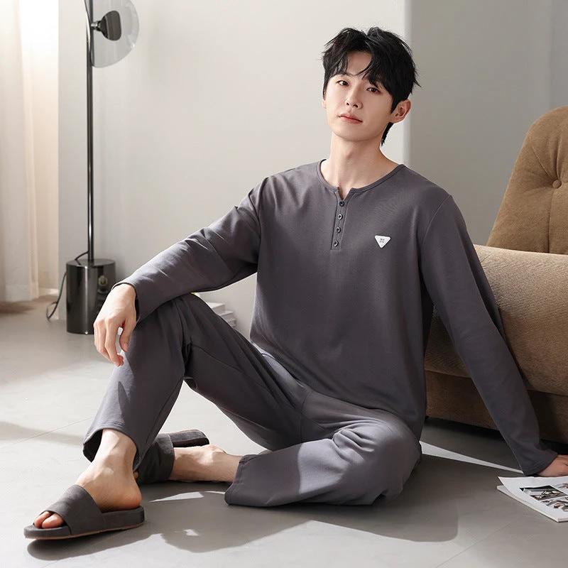Men's Cotton Long Sleeve Casual Pajamas by GJG Denim