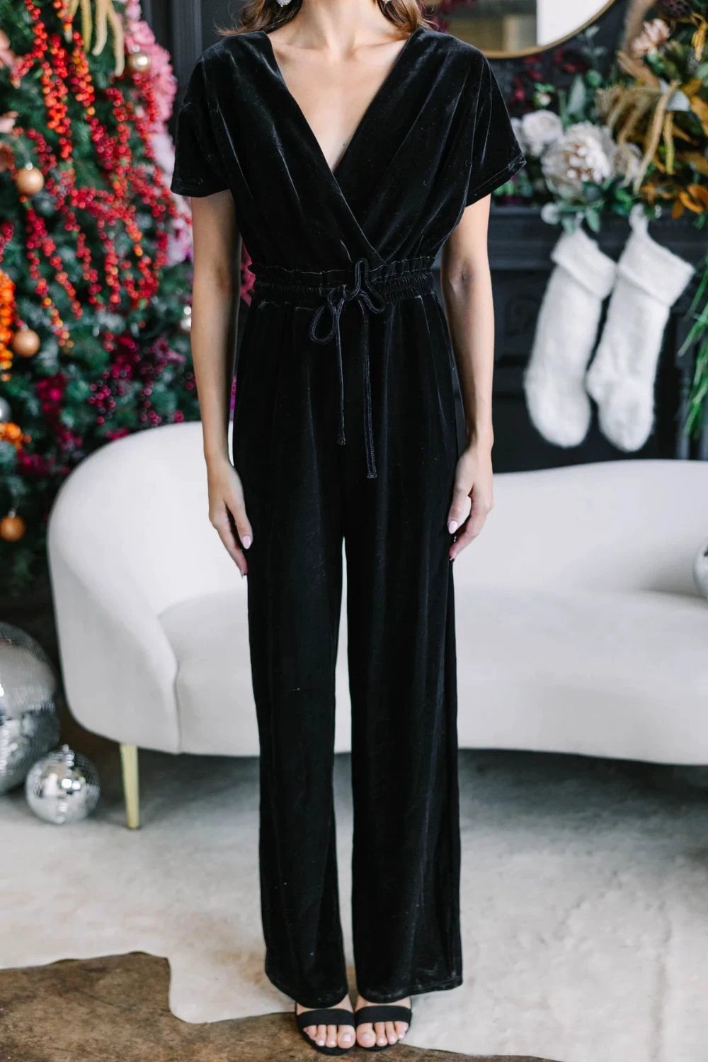Drawstring Surplice Short Sleeve Jumpsuit by Lady Ros