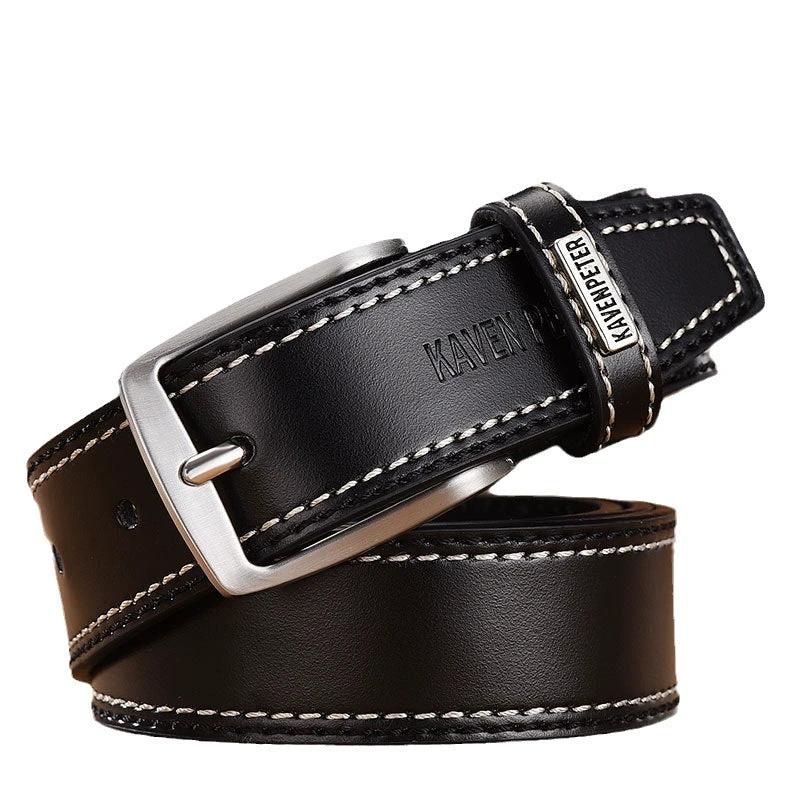 Men's Simple And Versatile Leather Cowhide Belt by GJG Denim