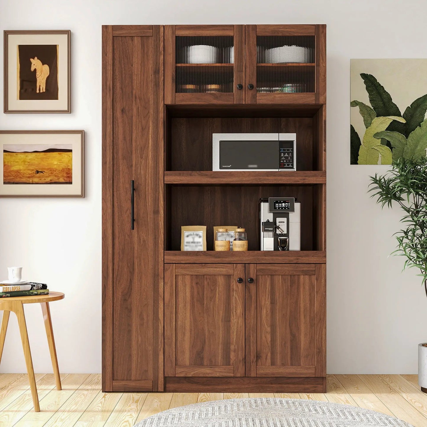 Kitchen Pantry Cabinet With Multi-functional Pull-out Multi-tier Storage Shelf,Farmhouse Storage Cabinet With 4 Doors,Pantry Organizers For Kitchen,Dining Room by GJG Denim