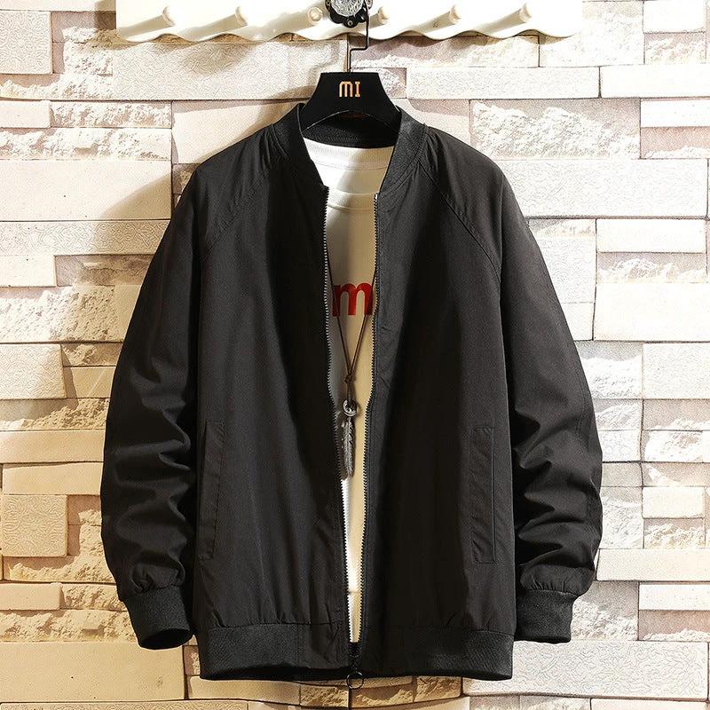 Fashion Baseball Uniform Loose Solid Color Thread Stitching Jacket by GJG Denim