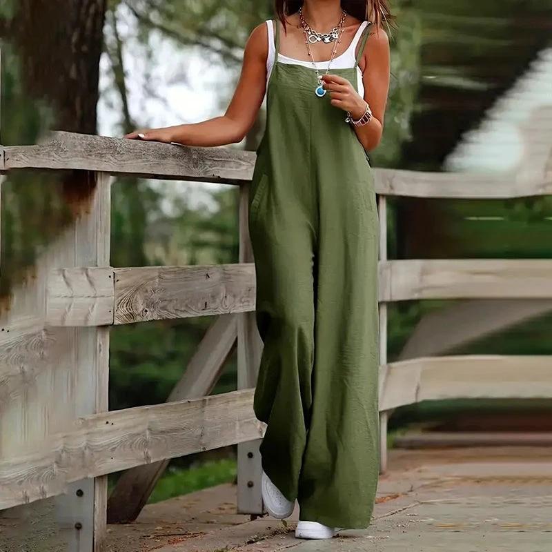 Plus Size Women's Solid Color Casual Jumpsuit - Sleeveless Romper With Pockets For Spring&Summer by GJG Denim