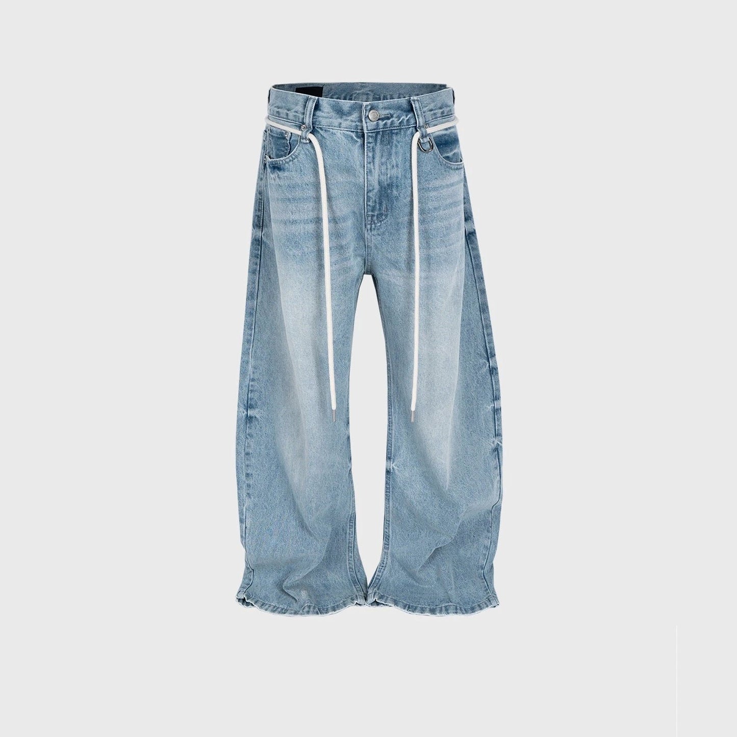 Retro Trousers Same Washed Vintage Washed Jeans With Drawstring Belt by GJG Denim