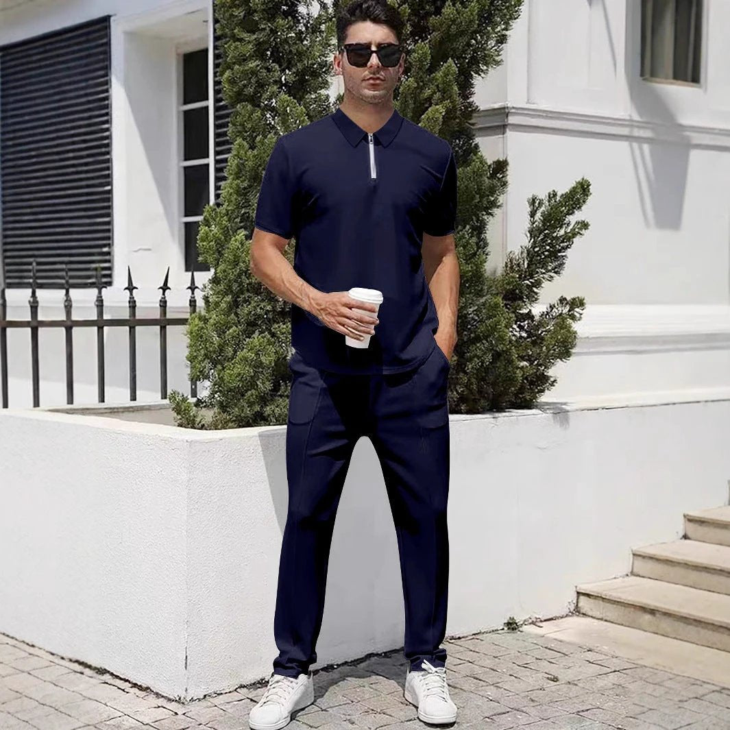 Lightweight Zip Front Pants And Short Sleeve Shirt Set by GJG Denim