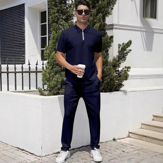 Lightweight Zip Front Pants And Short Sleeve Shirt Set by GJG Denim