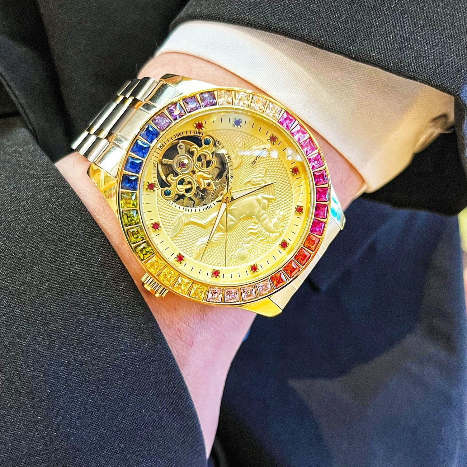 Men's Fully Automatic Mechanical Watch With A Large Flywheel by GJG Denim