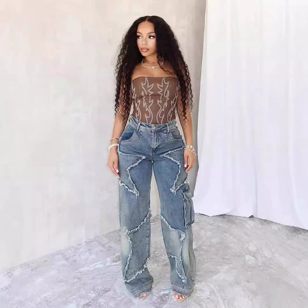 Fringed Loose Straight Casual Pants by GJG Denim