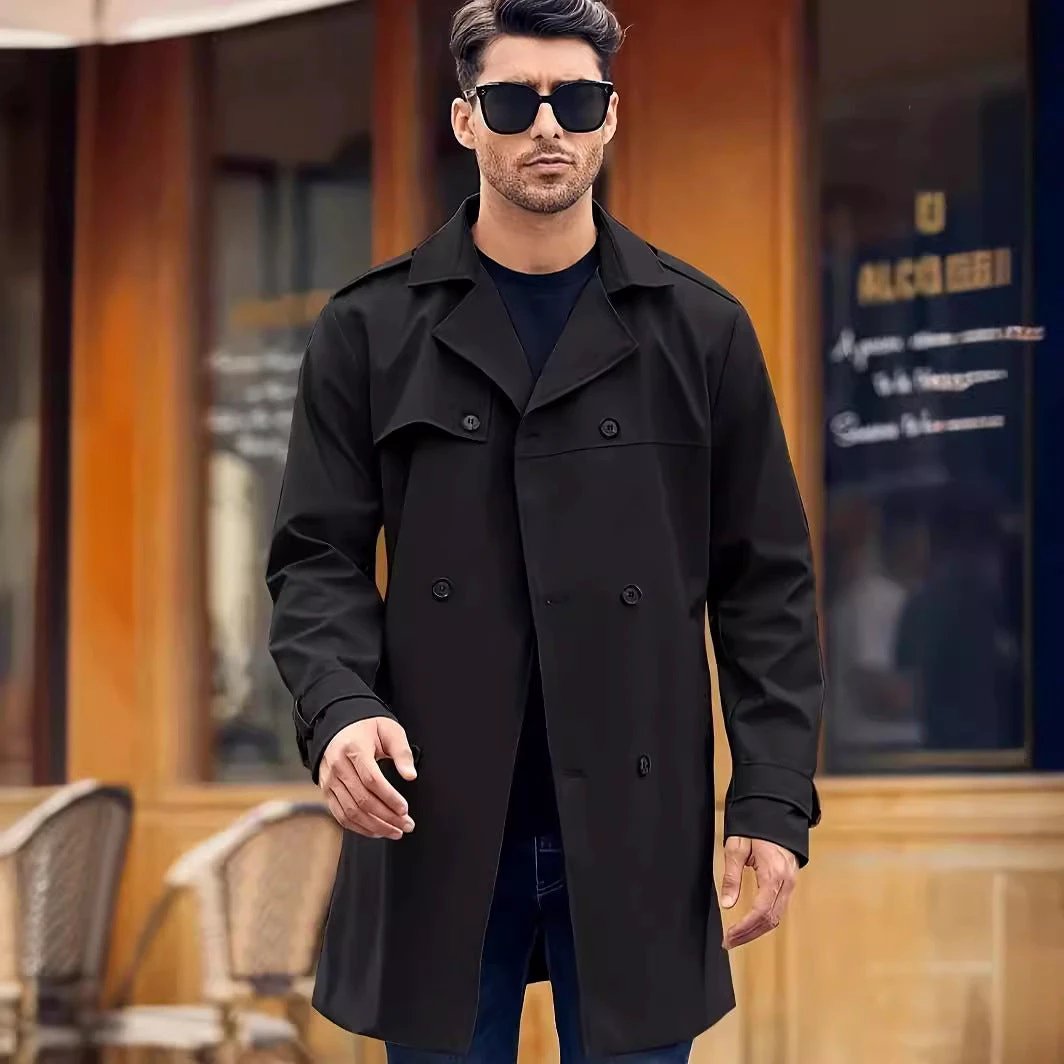 Men's Double-breasted Long-sleeved Lapel Coat by GJG Denim