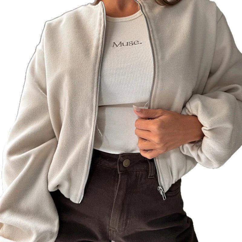 Women's Off-shoulder Round Neck Lantern Sleeve Short Coat by GJG Denim