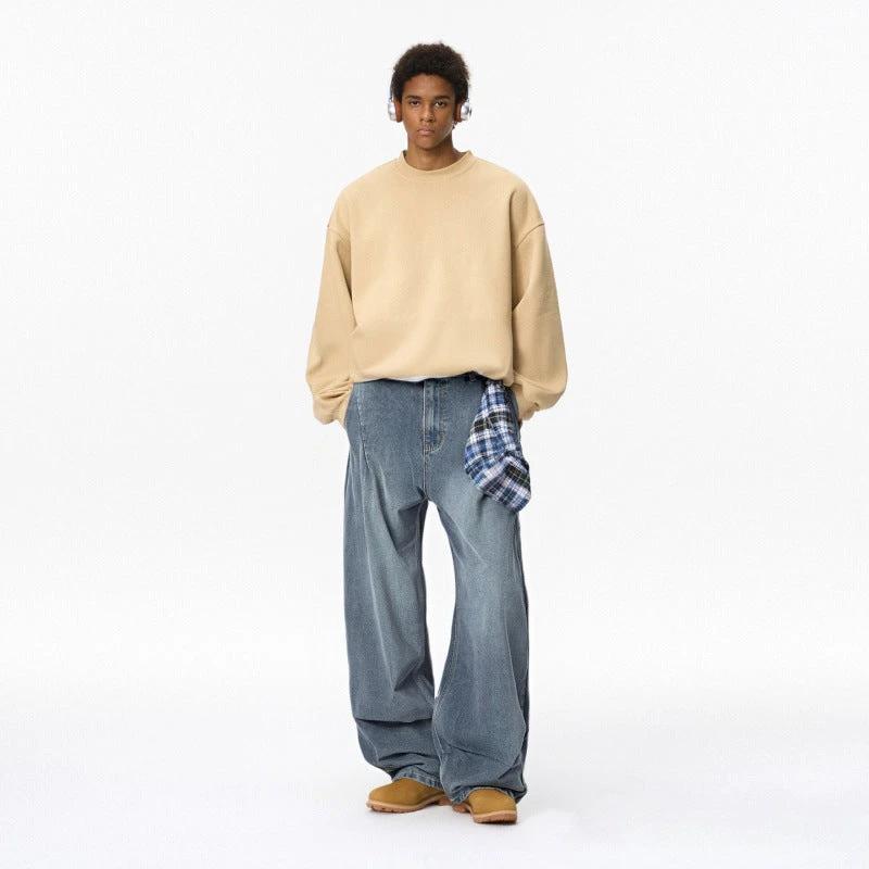 Men's Washed Distressed Loose-fitting Versatile Casual Jeans by GJG Denim