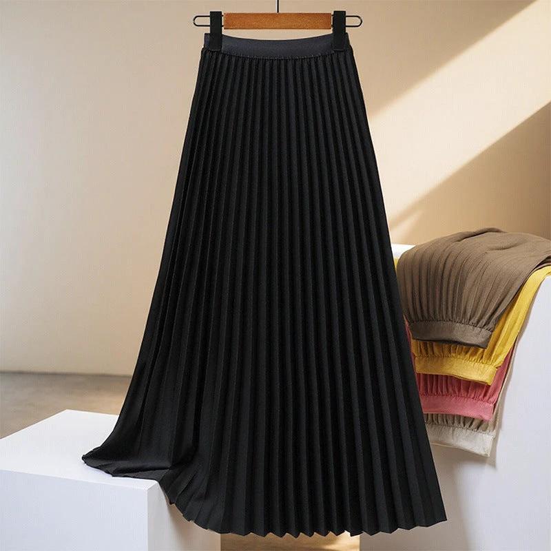 Women's Solid Color Fashion Pleated High Waist Pleated Skirt by GJG Denim