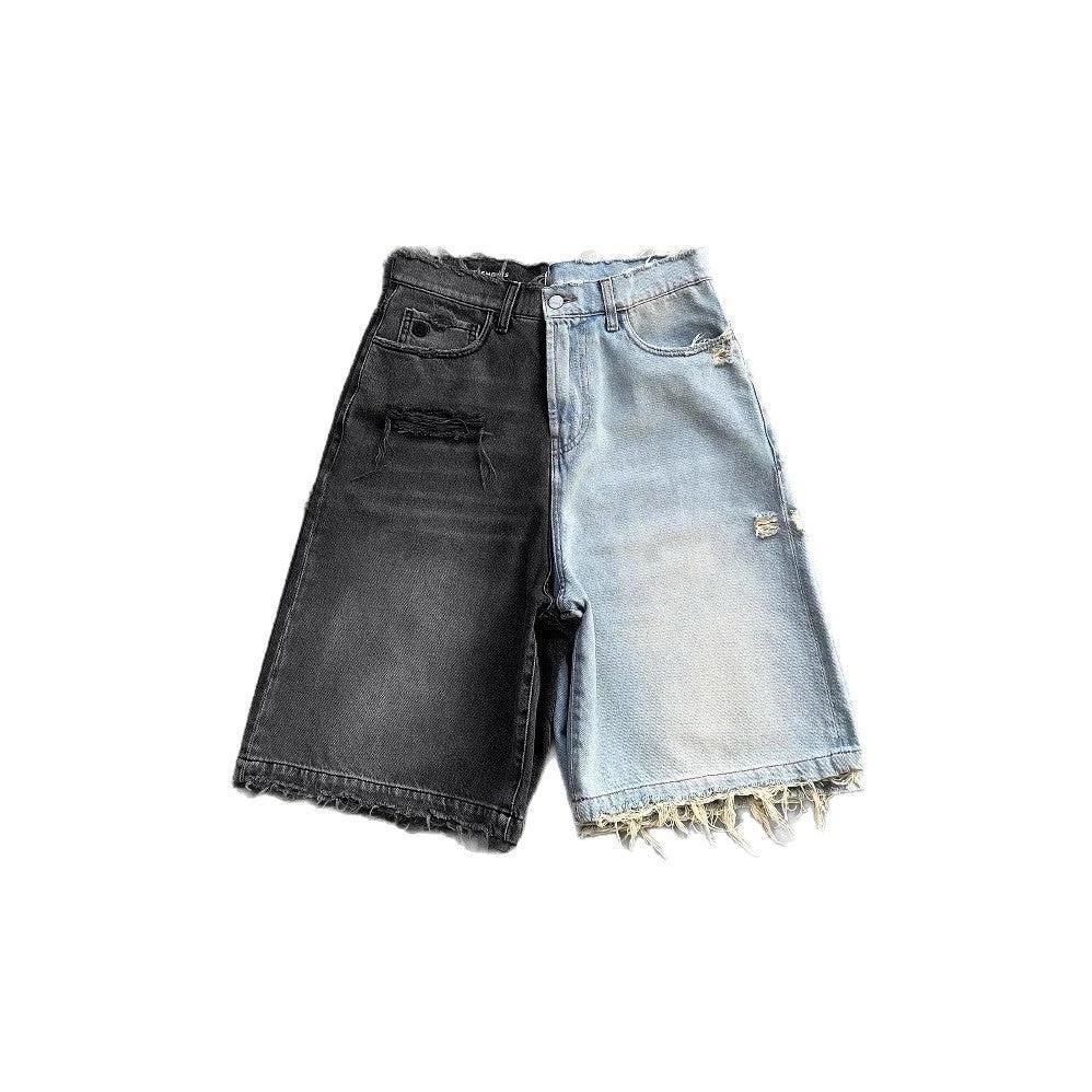 Men's Ripped Washed Denim Shorts by GJG Denim
