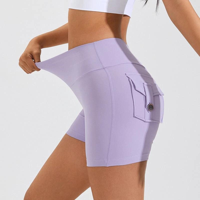 High Waist Hip Lifting Shorts With Pockets Quick Dry Yoga Fitness Sports Pants Summer Women Clothes by GJG Denim
