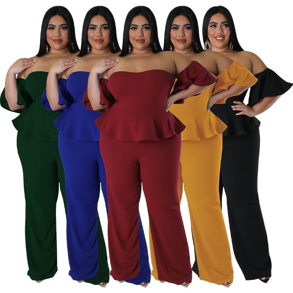 Sexy Off-shoulder Short-sleeve Wide-leg Stretch Jumpsuit by GJG Denim