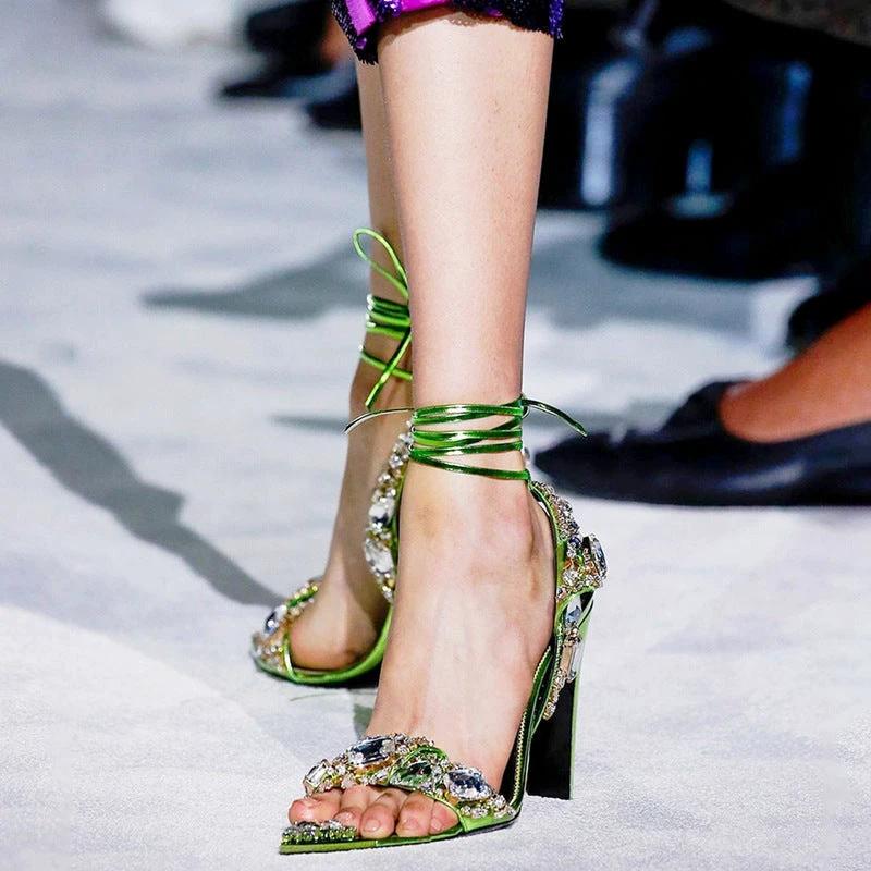 European And American Super High Heel Pointed Toe Rhinestone Fashion Banquet Catwalk by GJG Denim