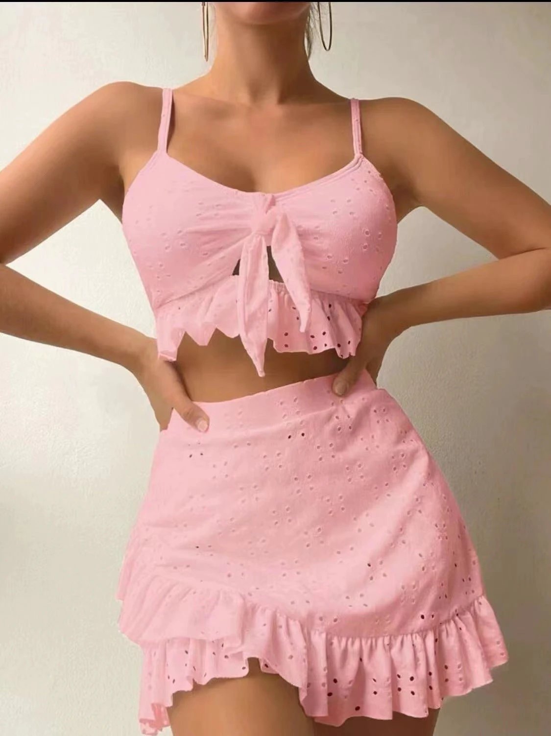 3pcs Beach Bikini With Hip-hugging Skirt Fashion Ruffle Design Swimsuit Set Summer Womens Clothing by GJG Denim