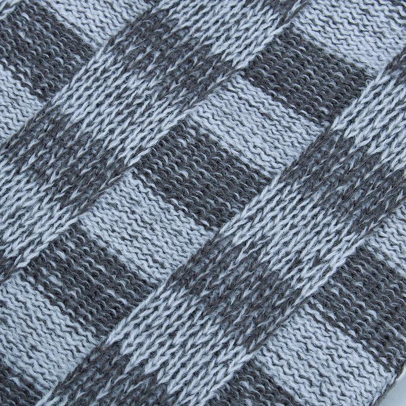 Men's Knitted Wool Plus Velvet Warm Contrast Color Small Square Beanie by GJG Denim