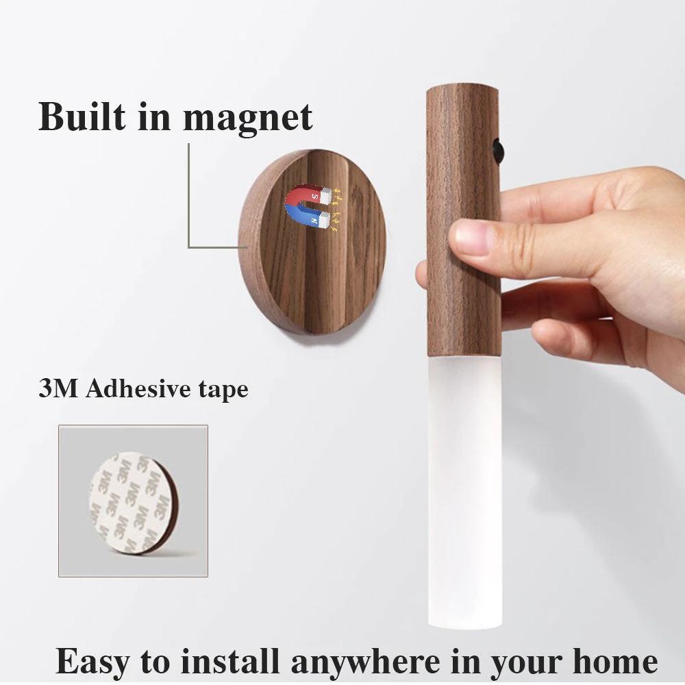 Auto LED USB Magnetic Wood Wireless Night Light Corridors Porch Lights PIR Motion Sensor Wall Light Cabinet Lamp by GJG Denim