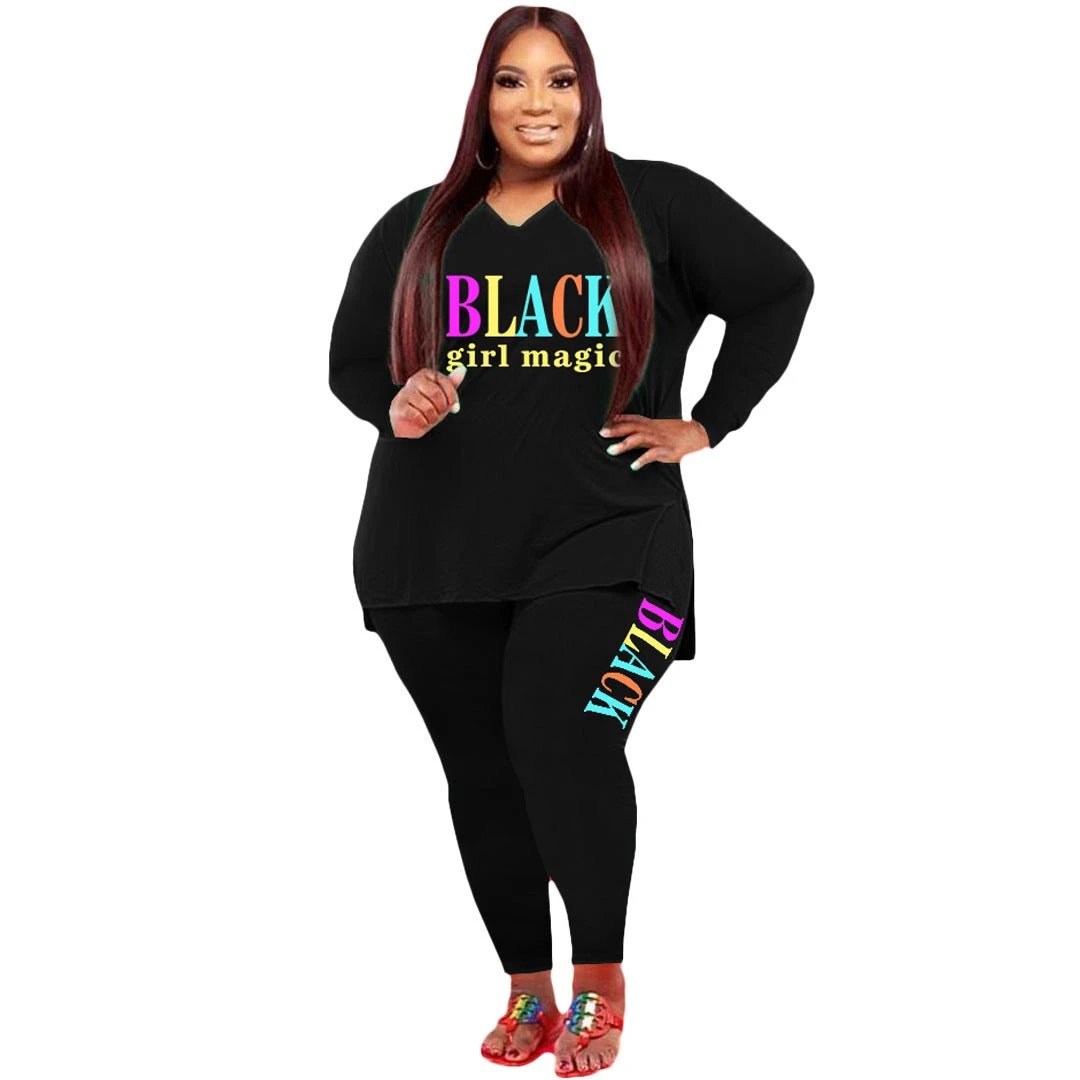 Women's Plus Size Sports And Leisure Printed Two-piece Suit by GJG Denim