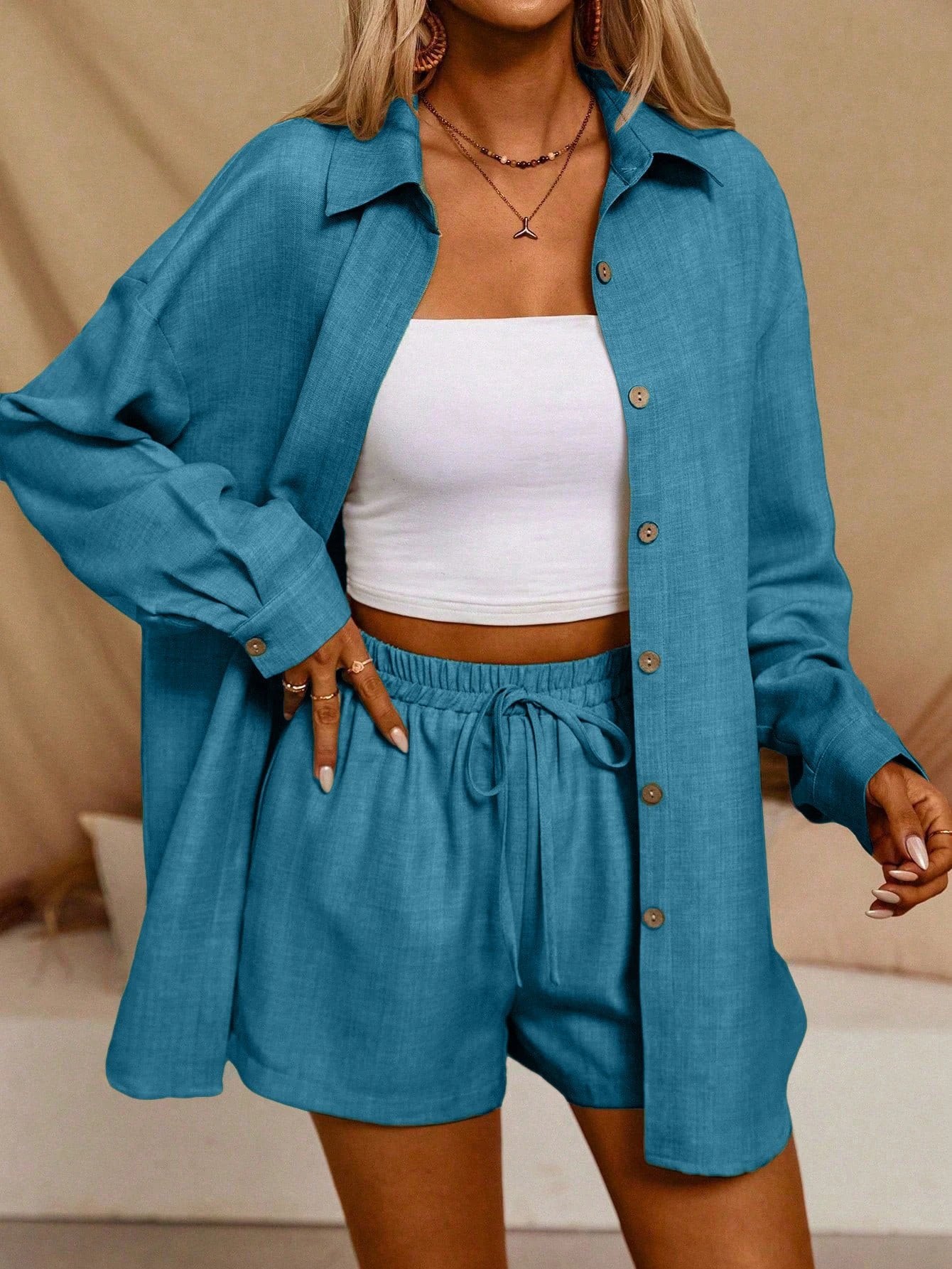 Tatting Cardigan With Shorts Fashion Casual Women's Suit by GJG Denim