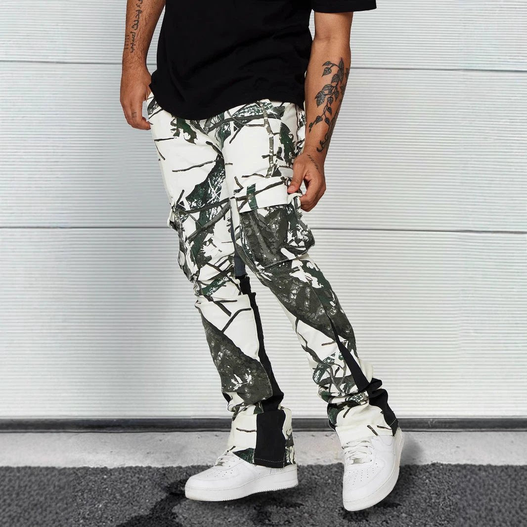 Men's Relaxed-fit Casual Straight-leg Pants With A Leaf And Camouflage Print by GJG Denim