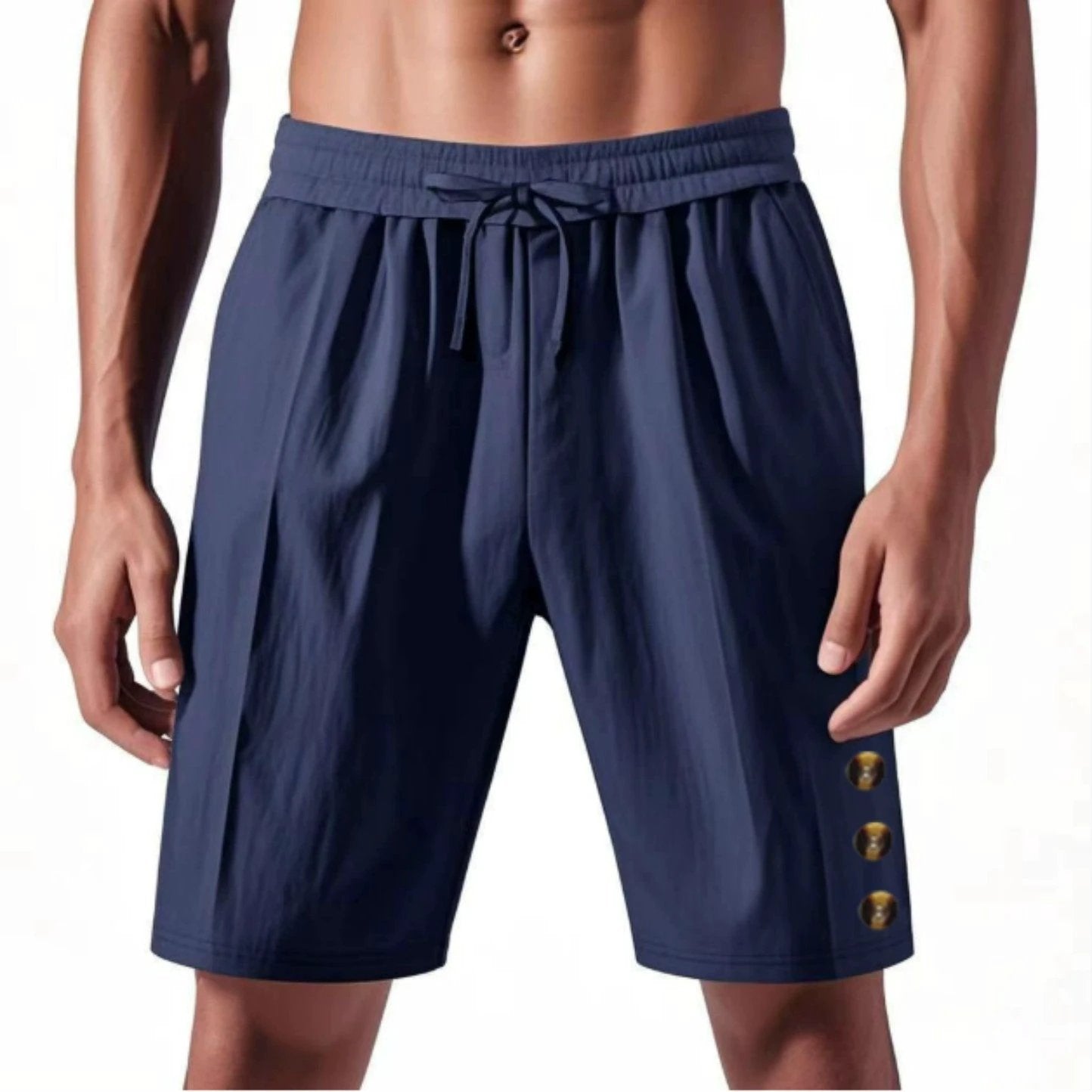 Men's Loose Linen Beach Casual Solid Color Shorts by GJG Denim