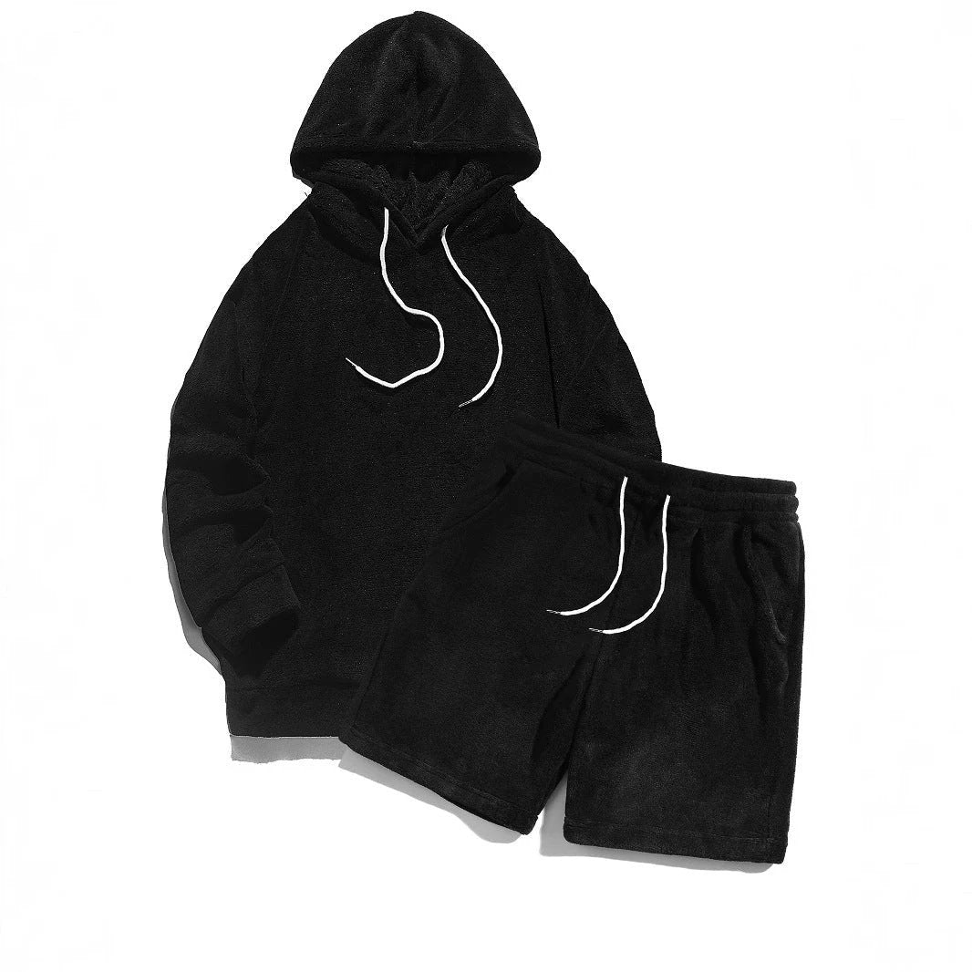 Hooded Men's Fleece Sweatshirt And Shorts Set by GJG Denim