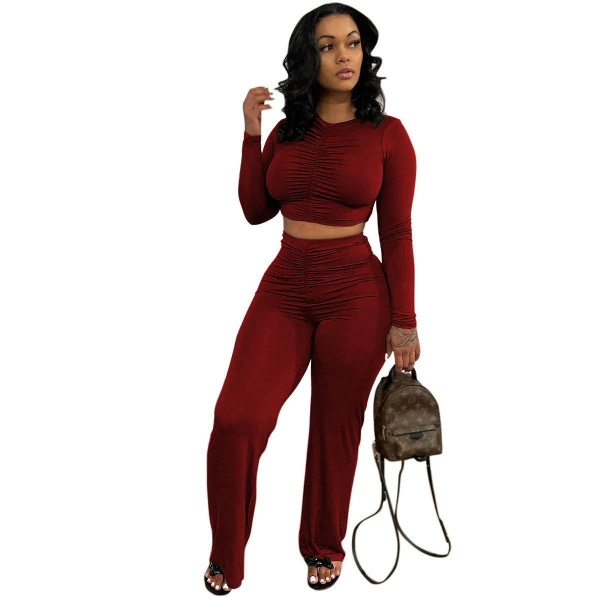 Long Sleeve Top Straight Leg Set by GJG Denim