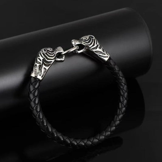 Men's Bold Retro Bracelet With Two Tiger Heads by GJG Denim