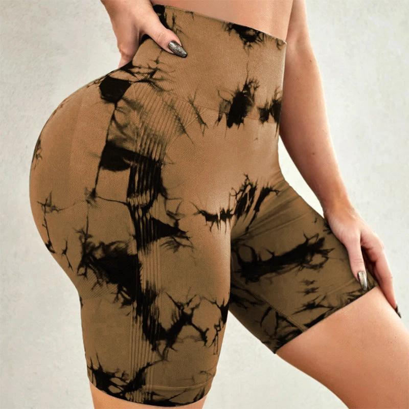 Tie-dye Printed Yoga Pants Summer Quick-drying Fitness Shorts Sexy High-waisted Hip-lifting Leggings Women Pants by GJG Denim