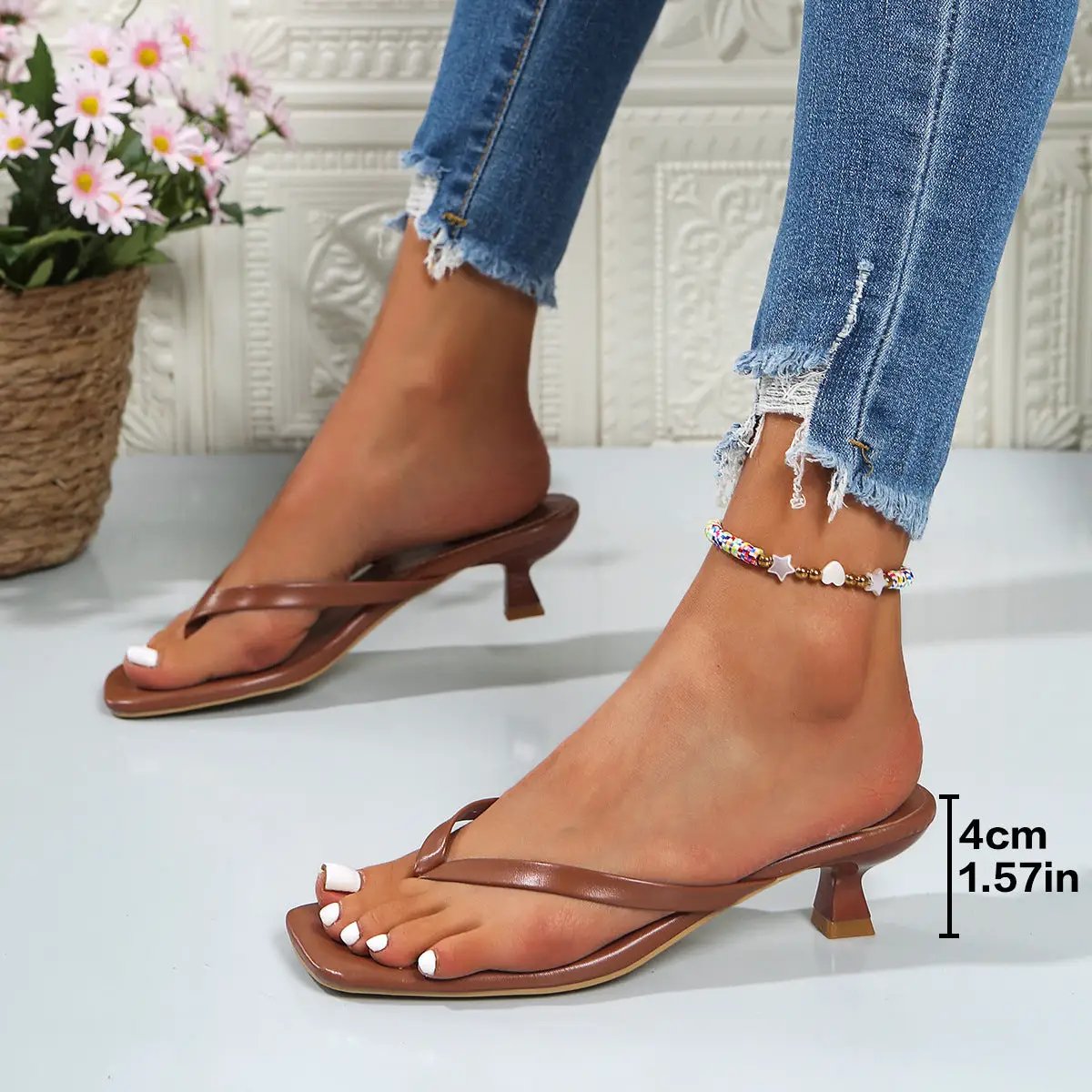 Womens Thong Sandals With kitten Heels by GJG Denim