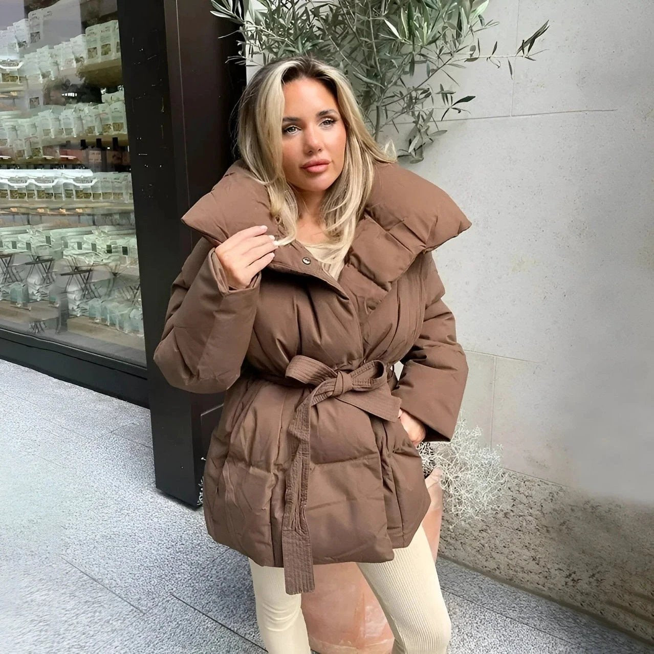 Winter Thickened Jacket Fashion Lapel Cotton Coat With Belt Warm Casual Top Outwear Women's Clothing by GJG Denim