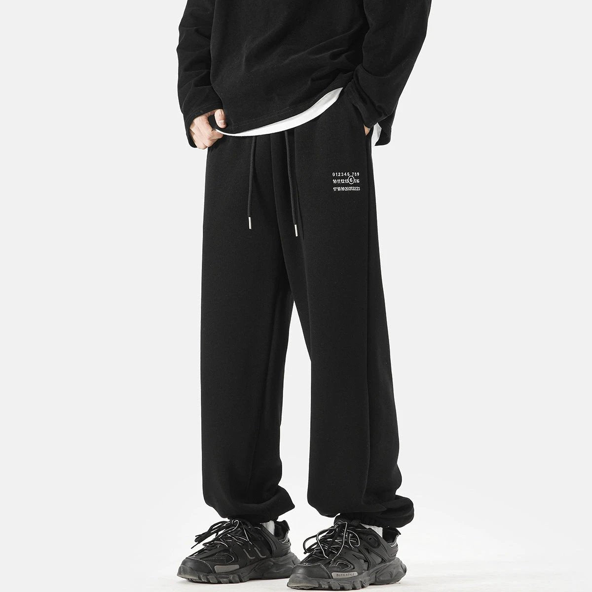 Men's Simple Digital Embroidery Loose Sports Sweatpants by GJG Denim