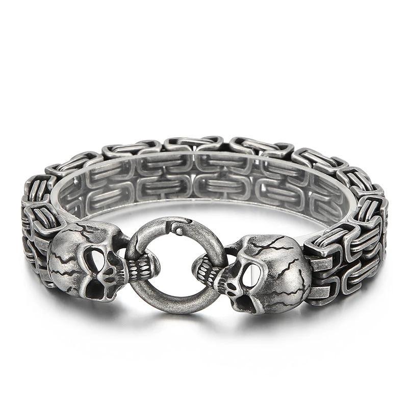 Chain-Patterned Skull Titanium Steel Mens Bracelet by GJG Denim