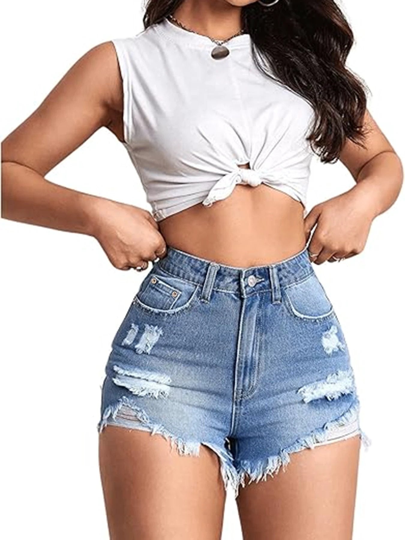 Womens Retro Stretchy Skinny Denim Shorts by GJG Denim