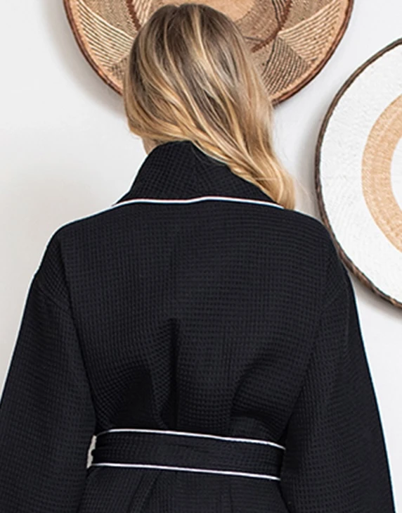 Knee-Length Waffle Kimono Robe for Women by Lotus Linen