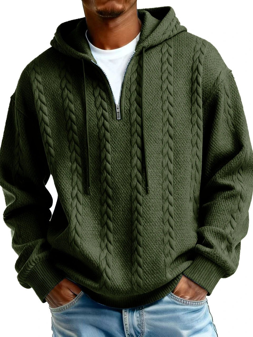 Men's Half-zip Hooded Sweatshirt With Long Sleeves by GJG Denim