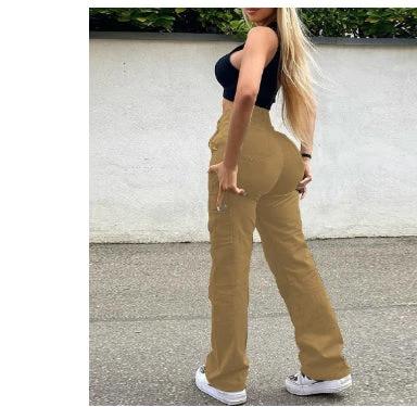 Straight Leg Cargo Pants Women High Waist Casual Baggy Pants by GJG Denim