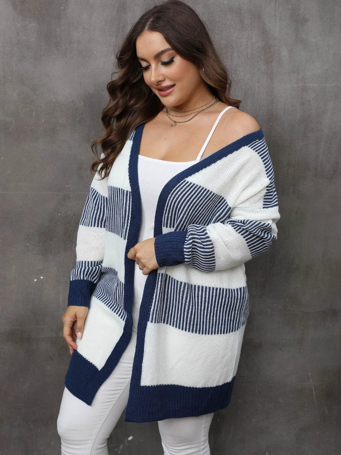 Plus Size Open Front Long Sleeve Cardigan by Lady Ros