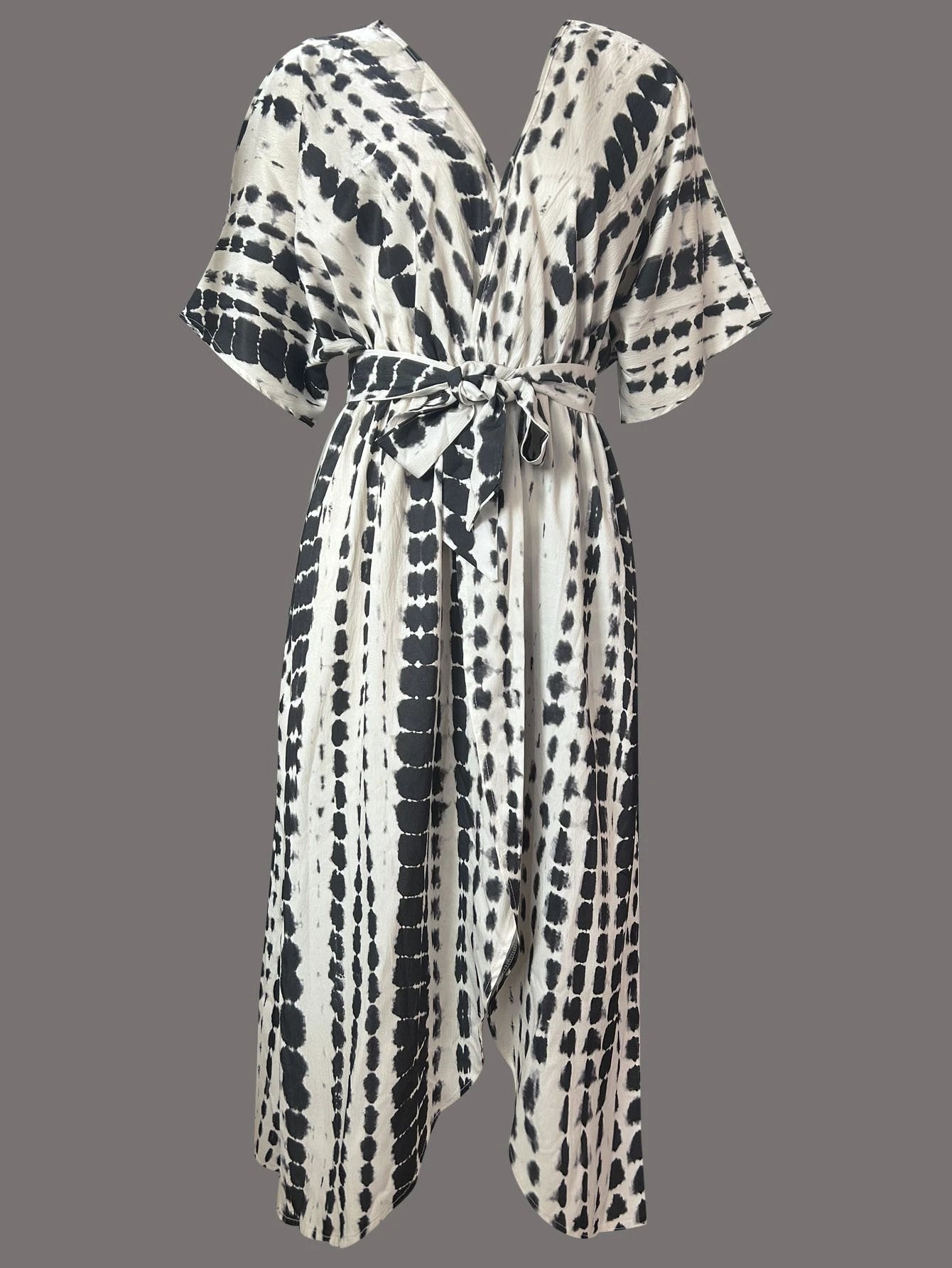 Tie-dye Pattern Printed Beach Cover-up Coat Robe Dress by GJG Denim