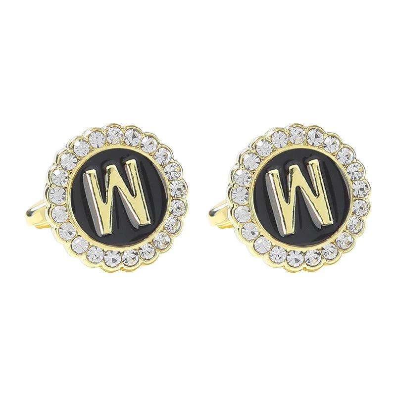 Round Diamond-like Cufflinks for Men 26 Letters by GJG Denim