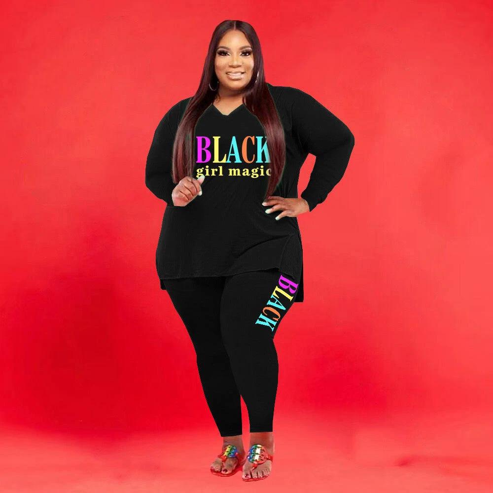 Women's Plus Size Sports And Leisure Printed Two-piece Suit by GJG Denim