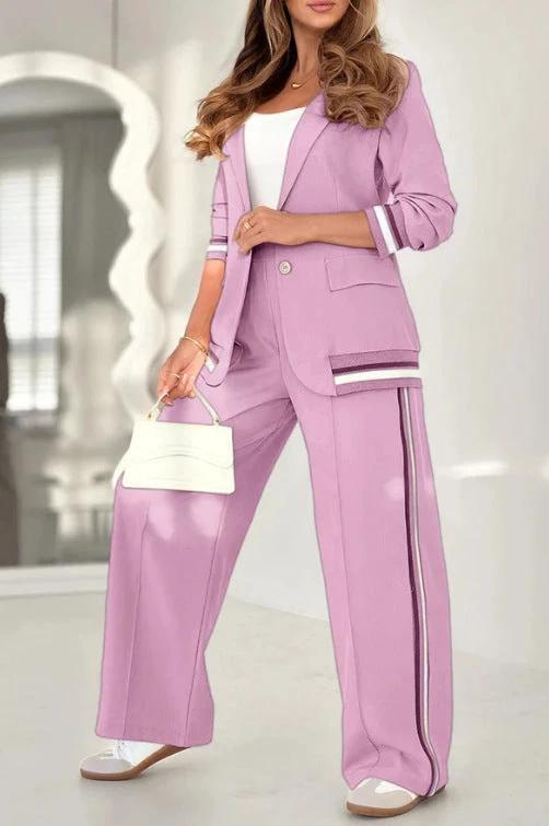 2 Pcs Set Women Suit Coat Pants Suit Lapel Long Sleeves Lady Jacket Wide Leg High Waist Trousers Female Commuting Office Outfit by GJG Denim