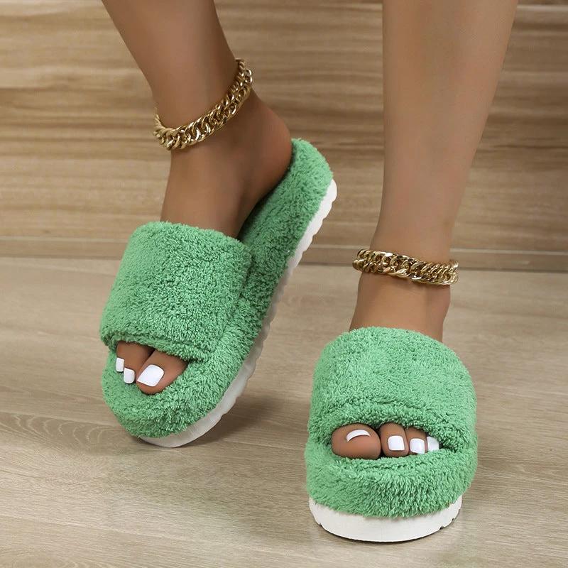 Fuzzy Slippers Women Winter House Shoes by GJG Denim