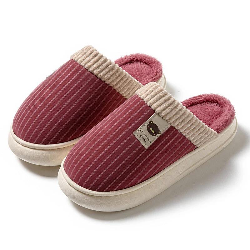 Men's Solid Striped Plush Fleece Slippers by GJG Denim